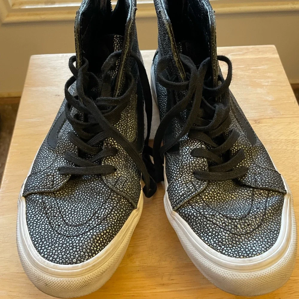 Vans High Top SK8 Metallic Black Silver Pebble Sneakers Unisex M 7.5 W 9 - Picture 6 of 16